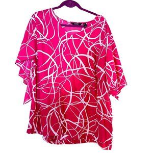 Dennis Basso Womens Top Tunic Blouse SizeXL Pink White Asymmetrical